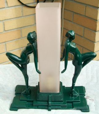 AUTHENTIC SIGNED FRANKART PATD78417 ART DECO TWIN SAUCY NUDE LADY TABLE LAMP 13 