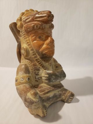 Pre Columbian Moche Peru Pottery,  Figural Vessel With Stirrup Spout 9 "