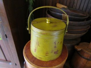 Small Vintage 6 1/4 " Tall Firkinsugar Bucket - Orig.  Lid - Mustard