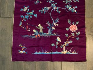 Vtg Antique Chinese Silk Embroidery Textile Panel Children Figures Dragon Dec. 7