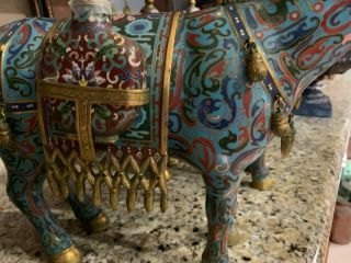 Pair Antique large Cloisonne Donkeys with Saddles and Packs.  17 