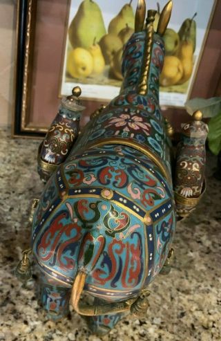 Pair Antique large Cloisonne Donkeys with Saddles and Packs.  17 