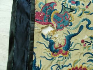 CHINESE ANTIQUE HAND EMBROIDERED SILK BANNER SOME DAMAGE BUT WONDERFUL COLOURS 10