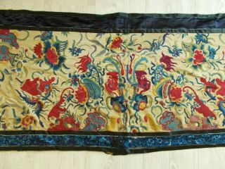 CHINESE ANTIQUE HAND EMBROIDERED SILK BANNER SOME DAMAGE BUT WONDERFUL COLOURS 2