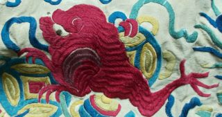 CHINESE ANTIQUE HAND EMBROIDERED SILK BANNER SOME DAMAGE BUT WONDERFUL COLOURS 7