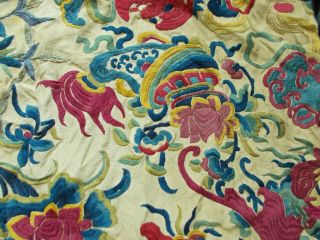 CHINESE ANTIQUE HAND EMBROIDERED SILK BANNER SOME DAMAGE BUT WONDERFUL COLOURS 8