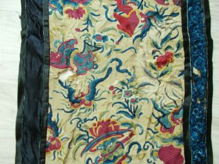 CHINESE ANTIQUE HAND EMBROIDERED SILK BANNER SOME DAMAGE BUT WONDERFUL COLOURS 9