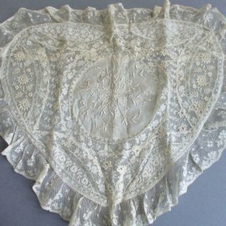 Vintage French Normandy Lace Pillow Cover Heart Shape 20 " Embroidered Flowers