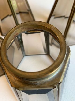Vintage Smoked Glass Hexagon Beveled Light Shades Mid Century Modern Brass 11