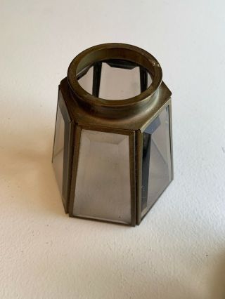 Vintage Smoked Glass Hexagon Beveled Light Shades Mid Century Modern Brass 2