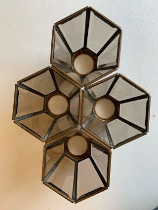 Vintage Smoked Glass Hexagon Beveled Light Shades Mid Century Modern Brass 4