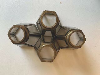 Vintage Smoked Glass Hexagon Beveled Light Shades Mid Century Modern Brass 6