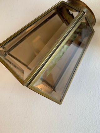 Vintage Smoked Glass Hexagon Beveled Light Shades Mid Century Modern Brass 7