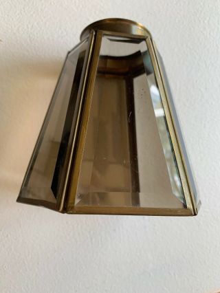 Vintage Smoked Glass Hexagon Beveled Light Shades Mid Century Modern Brass 8