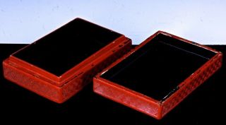 FINE c1900 CHINESE CINNABAR LACQUER & JADE PENDANT PLAQUE DESK TABLE SEAL BOX 11