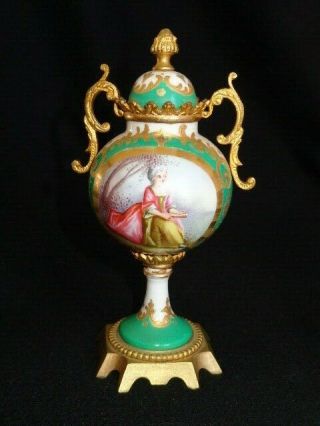 Antique Sevres French Porcelain Artist Signed Portrait Miniature Bolted Urn