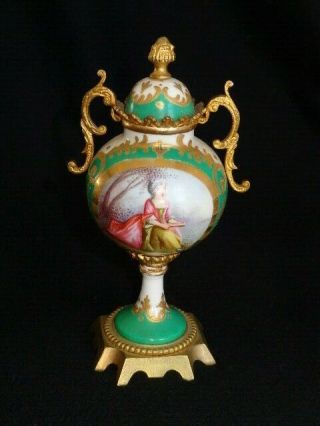 Antique Sevres French Porcelain Artist Signed Portrait Miniature Bolted Urn 2