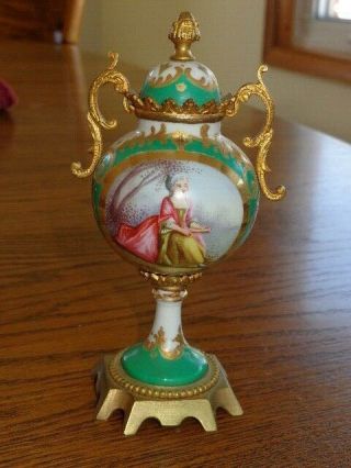 Antique Sevres French Porcelain Artist Signed Portrait Miniature Bolted Urn 7