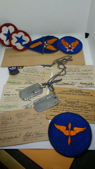 Vintage Ww2 Air Corps Id Cards Dog Tag Grouping