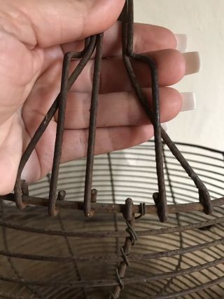 RARE HUGE Early Antique Handmade Metal Wire Footed Egg Basket Patina AAFA 8