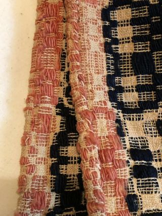 VINTAGE - Antique 1800 ' S COVERLET - HANDMADE - Blue Pink Woven Bedspread 5