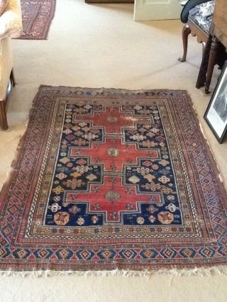 Antique C19th Persian Caucasus Hand Knotted Rug 69 " X52 " Tiny Knots