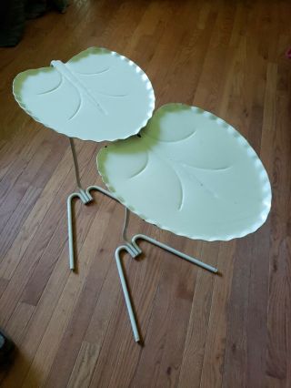 Vtg Mid Century Cream Salterini Wrought Iron Lily Pad Tables