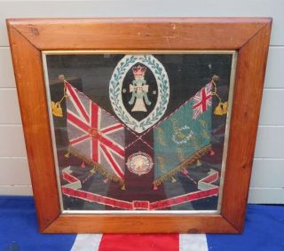 British Military Antique Vintage Princess Of Wales Regiment Woolwork Folkart