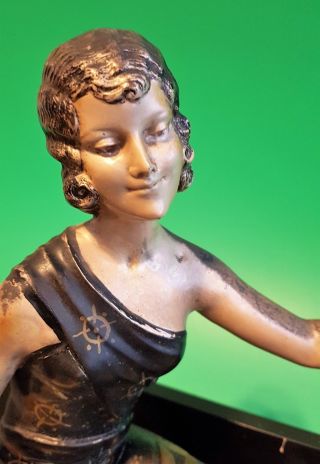 LARGE ART DECO 1920th BRONZE lady figurine / dog BORZOI marble statue 6