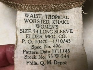 WW2 Women ' s Army Corp Worsted Tropical Khaki Shirt 6