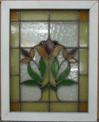 Midsize Old English Leaded Stained Glass Window Bordered Floral 20.  5 " X 25.  75 "