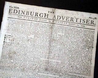 Rare Revolutionary War Era Enemy Edinburgh Scotland 1779 Old Newspaper