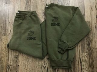 Vintage 90’s Usmc Marine Corps Pt Uniform Sweats Set Large Og Green Soffe Usa