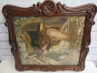 Antique Really Old Wool Work Tapestry Fox