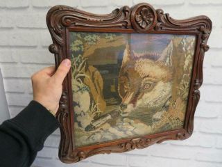 antique really old wool work tapestry FOX 2