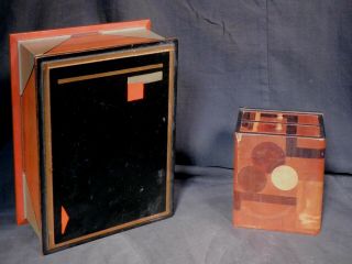 2 Vintage Modern Art Deco Box Chest Drawers Inlaid Polychrome Paint Japan Frankl