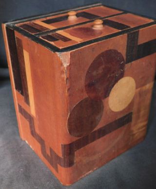 2 Vintage Modern Art Deco Box Chest Drawers Inlaid Polychrome Paint JAPAN Frankl 4