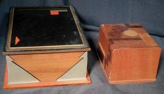 2 Vintage Modern Art Deco Box Chest Drawers Inlaid Polychrome Paint JAPAN Frankl 5