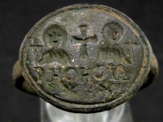 EXTREMELY RARE HUGE SIZE BYZANTINE WEDDING COUPLE BRONZE RING, 7