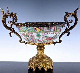 Large 18thc Chinese Qianlong Famille Rsoe Gold Gilt Bronze Mounted Punch Bowl