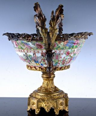 LARGE 18THC CHINESE QIANLONG FAMILLE RSOE GOLD GILT BRONZE MOUNTED PUNCH BOWL 4