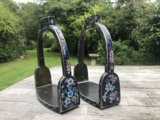 Chinese Qing Dynasty 19th Century Cloisonne Stirrups Decorated With Flowers