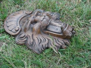 GOTHIC OAK CARVED LION HEAD WITH SCROLLED CROWN 11