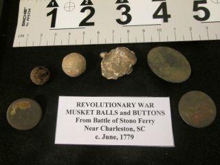 Rev War Musket Balls & Buttons - Battle Of Stono Ferry,  Sc - 1779 - Charleston
