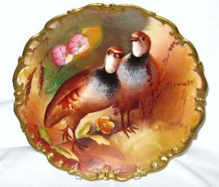 Antique Limoges Hand Painted Game Bird Charger Plate Gold Artist Signed