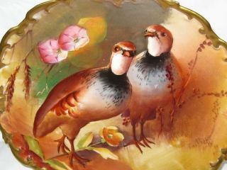 ANTIQUE LIMOGES HAND PAINTED GAME BIRD CHARGER PLATE GOLD Artist SIGNED 2