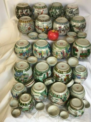 1 - A selection of 22 Chinese ginger tea jars famille rose/verte 19th/20thc 10
