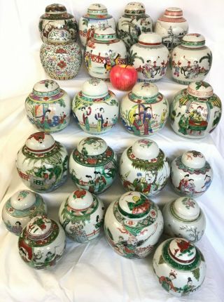 1 - A Selection Of 22 Chinese Ginger Tea Jars Famille Rose/verte 19th/20thc