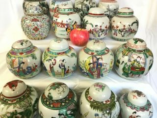 1 - A selection of 22 Chinese ginger tea jars famille rose/verte 19th/20thc 4