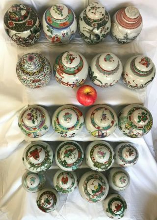 1 - A selection of 22 Chinese ginger tea jars famille rose/verte 19th/20thc 7